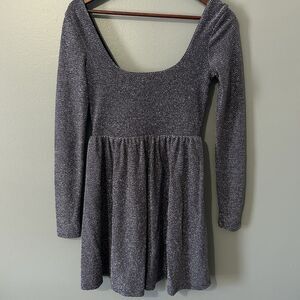 Free People Dress Size S Babydoll Mini Metallic Shimmer Long Flare Sleeve Womens